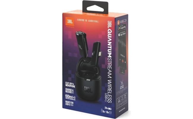 JBL Quantum Stream Wireless USB-C - Wearable Wireless Streaming Microphone for Crystal Clear Recordings, 24 Hours of Recording time, Plus Speed Charge, Included Windscreen for Noise Reduction - Black